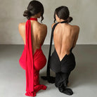 One Shoulder Sleeveless Backless Maxi Dress -