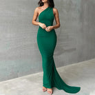 One Shoulder Sleeveless Backless Maxi Dress -