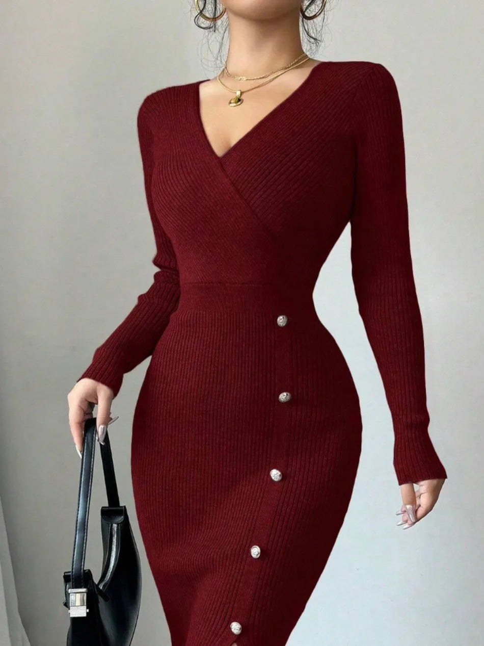 Sexy Deep V-Neck Knit Dress for Women -