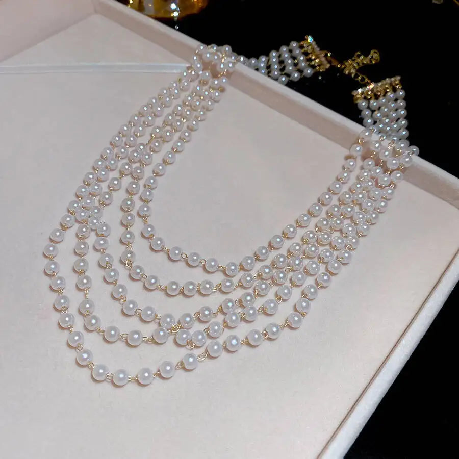Multi-Layer Pearl Choker Necklace -