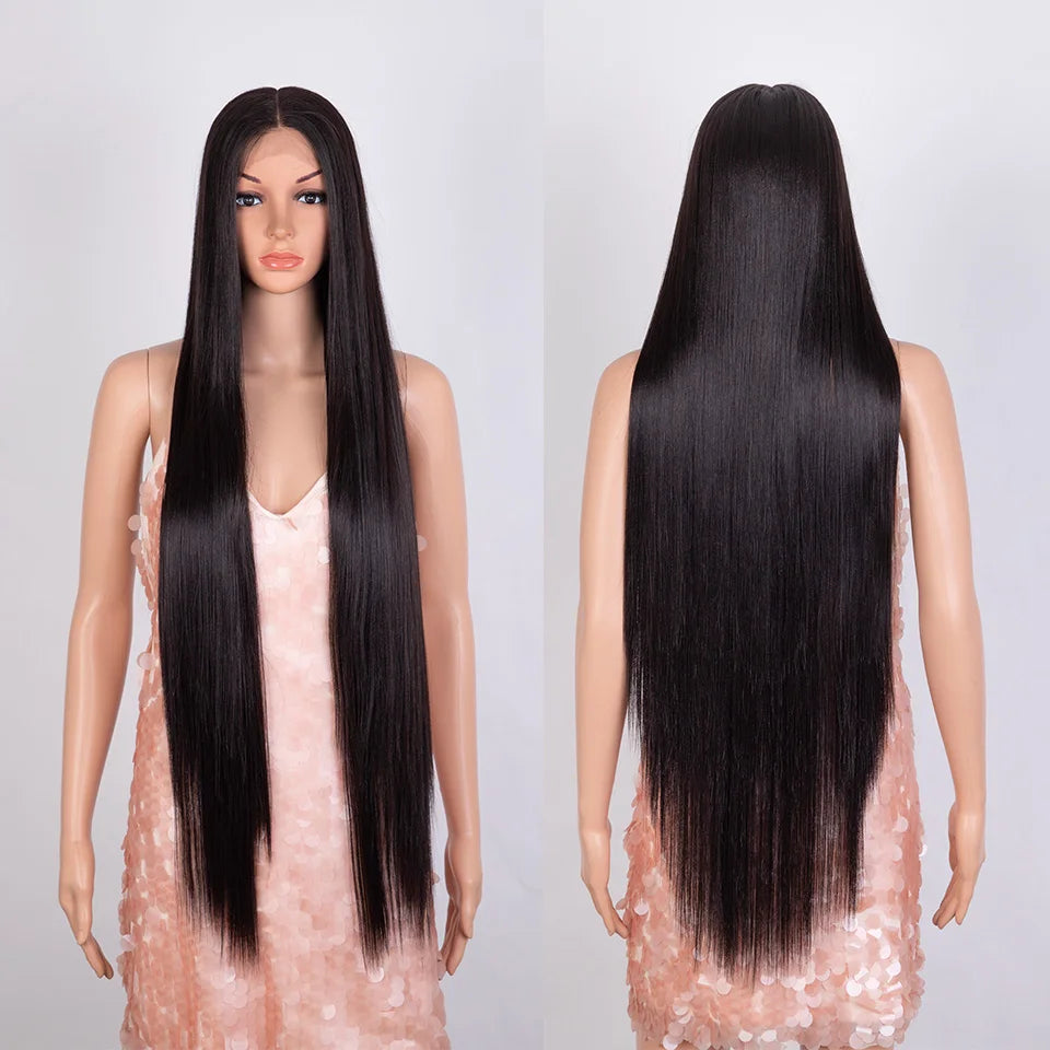 Make a bold statement with this super long 38 straight lace front wig—featuring a stunning Lolita pink and blonde blend, perfect for cosplay and standout style! -