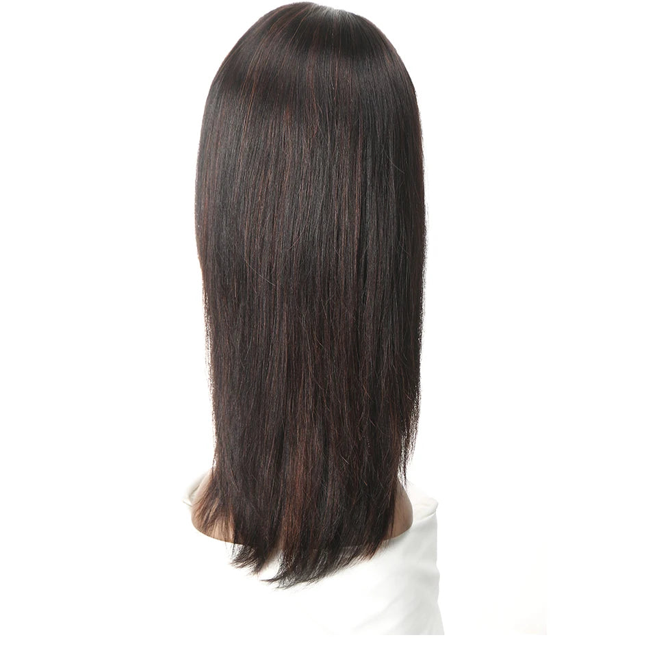 Turn heads with this sleek 18-inch 13x4 lace front Brazilian hair wig—straight, colored, and highlighted for a flawless, natural look! -