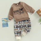 2pcs Autumn Causal Baby Boys Clothes Sets 0-3Y Long Sleeve Letter Cow Bull Print Sweatshirt Tops Drawstring Pants -