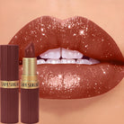 Chocolate Brown Luxurious Metallic Glitter Lipstick Long-Lasting Waterproof Non-Fade Shimmery Pearl Sparkling Lip Gloss Makeup -