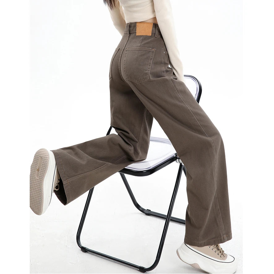 Rock the urban vibe with these baggy, high-street fashion, straight brown jeans for women! -