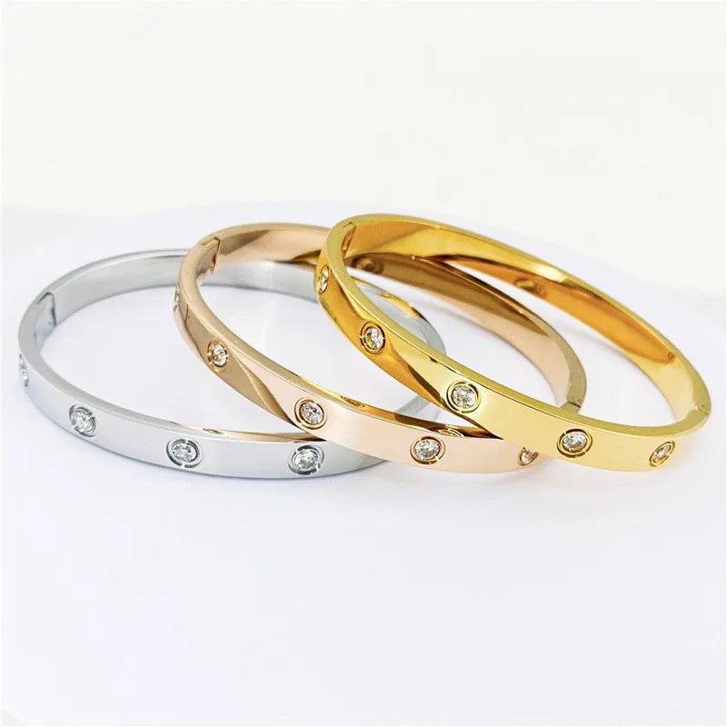 Gold Color Zircon And Cross Nut Nail Bracelet Gold & Bangle For Woman -
