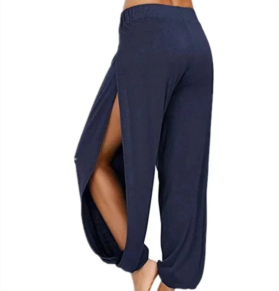 Women Fashion Yoga Pants High Waisted Slit Wide Leg Haren Pants Gym Leggings Casual Solid Hollow Workout Trousers Gym Home Wear -