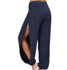 Women Fashion Yoga Pants High Waisted Slit Wide Leg Haren Pants Gym Leggings Casual Solid Hollow Workout Trousers Gym Home Wear -