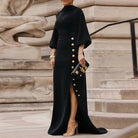 Modigirl Wedding Prom Evening Gown Party Slit Maxi Dresses for Woman 2025 New Lace Up Gold Button Womens Black Autumn Long Dress -