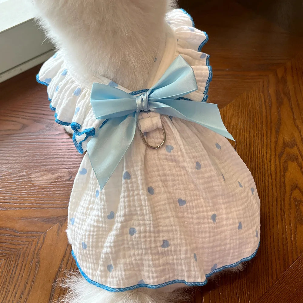 Pet dresses clothes for spring and summer dogs cats teddy bears Pomeranians plush toys hearts all cotton fabric -
