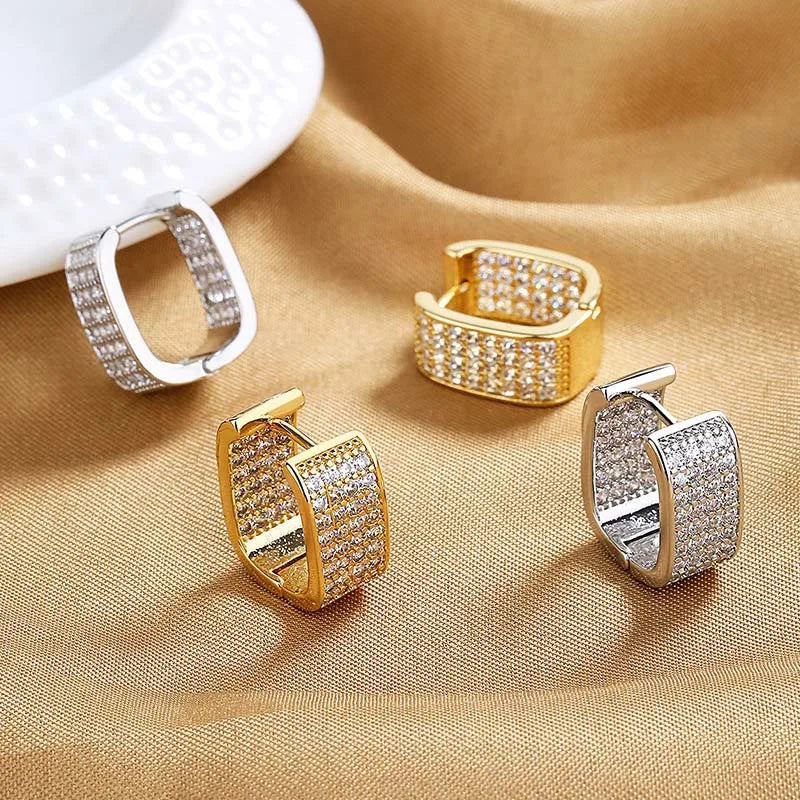 Stainless Steel Gold Silver Color Square Hoop Earrings -