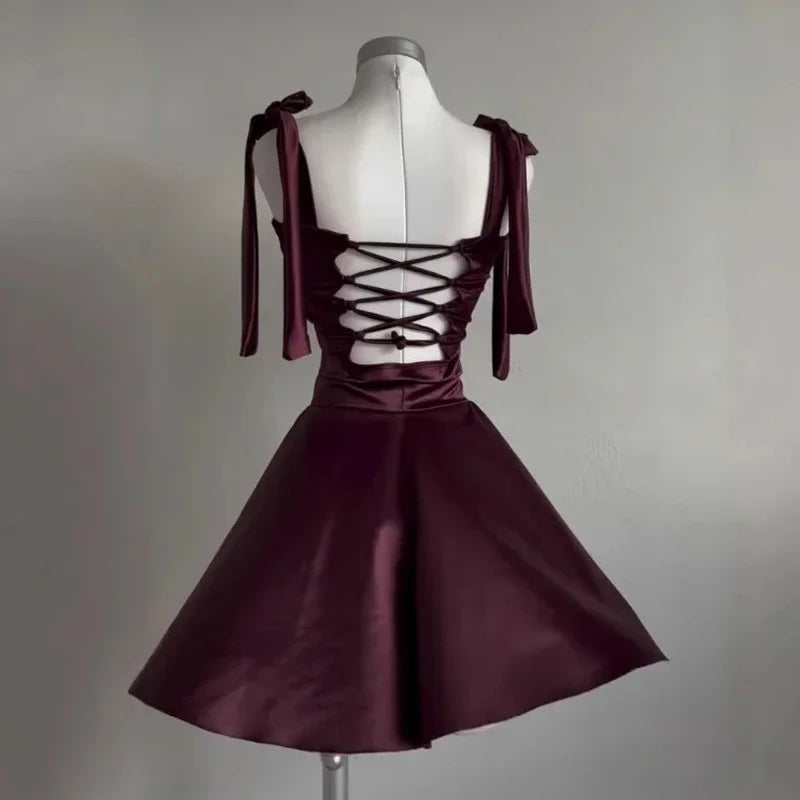 Women Sexy Mini Dress (Burgundy) -