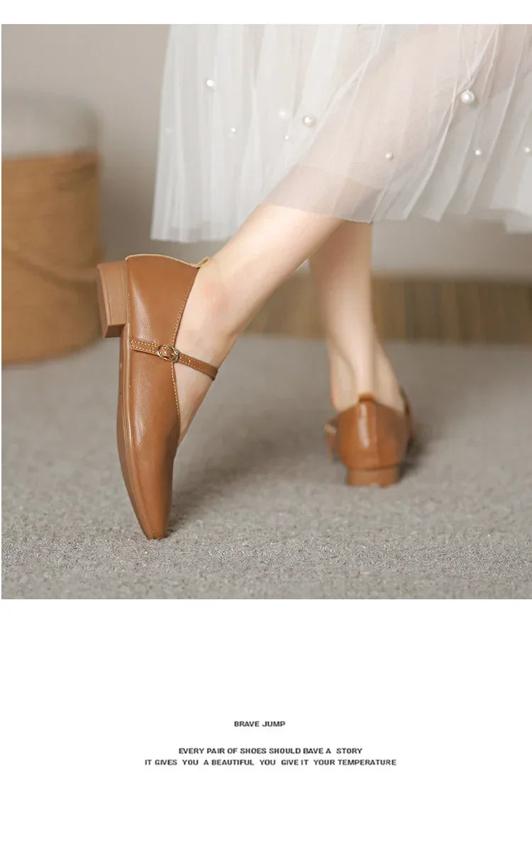 Woman Spring Casual Square Toe Low Soft Soled Shoes Lolita Ballerina Red Flats Female Elegant French Retro Buckle Mary Janes -