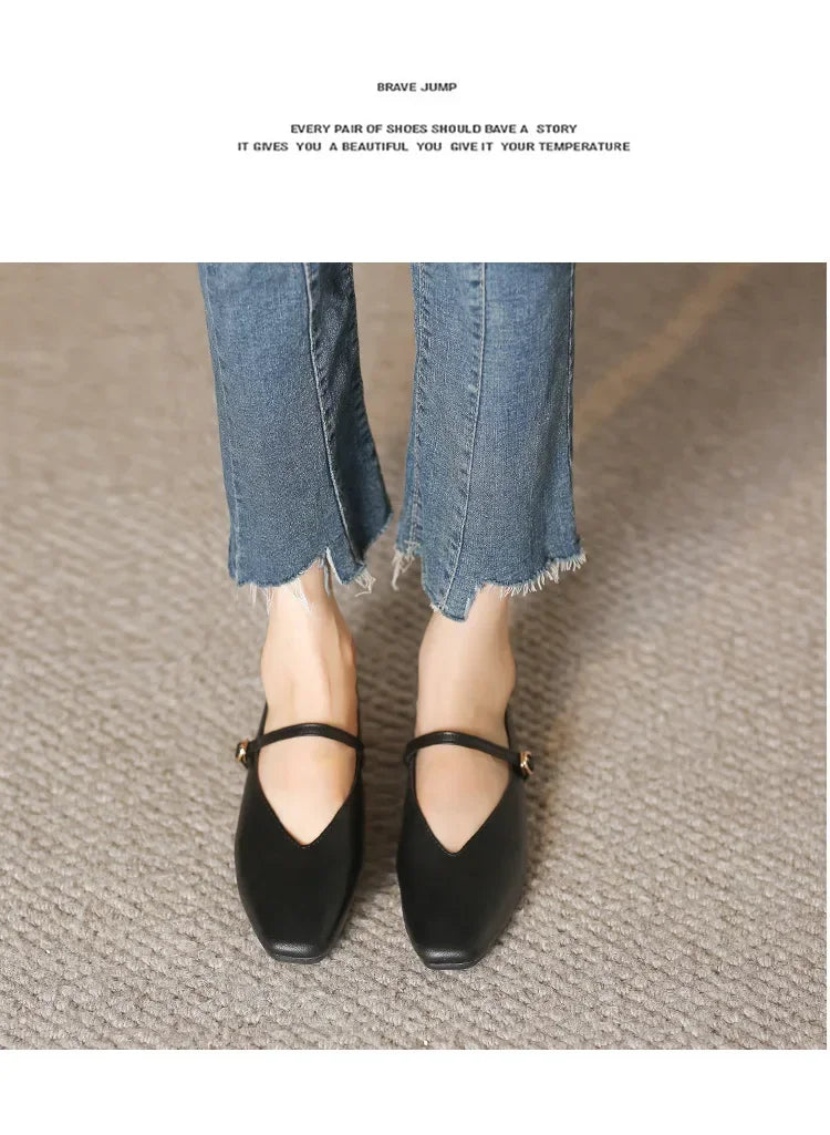Woman Spring Casual Square Toe Low Soft Soled Shoes Lolita Ballerina Red Flats Female Elegant French Retro Buckle Mary Janes -