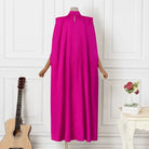 Plus Size 5XL VONDA 2023 Women Stand Collar Elegant Satin Dress Long Bat Sleeve Evening Pleated Maxi Sundress Casual Solid Robe -