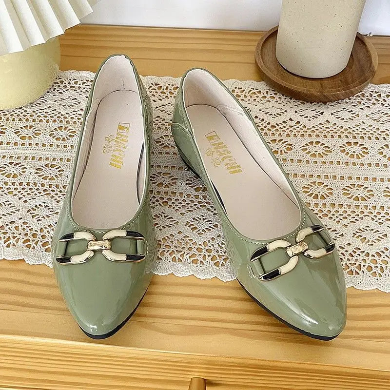 Shoes for Women Fashion Pointed Toe Patent Leather Low Heel Single Shoes Lady Slip on Classic Comfort Office Shoes Zapatos Mujer -