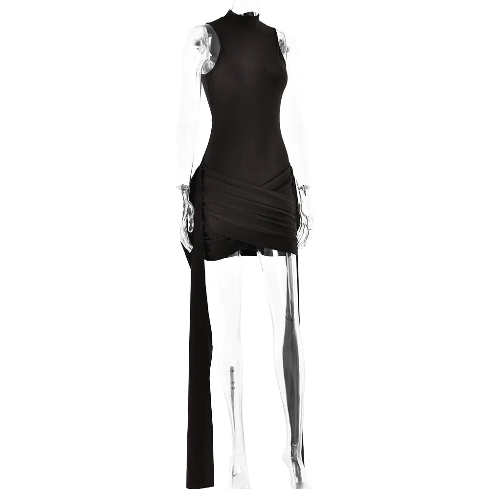 Turtleneck Sleeveless Sexy Mini Dress For Women -
