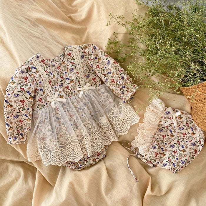 Keep your little girl cozy and cute with this adorable romper and matching hat set—perfect for toddlers! -