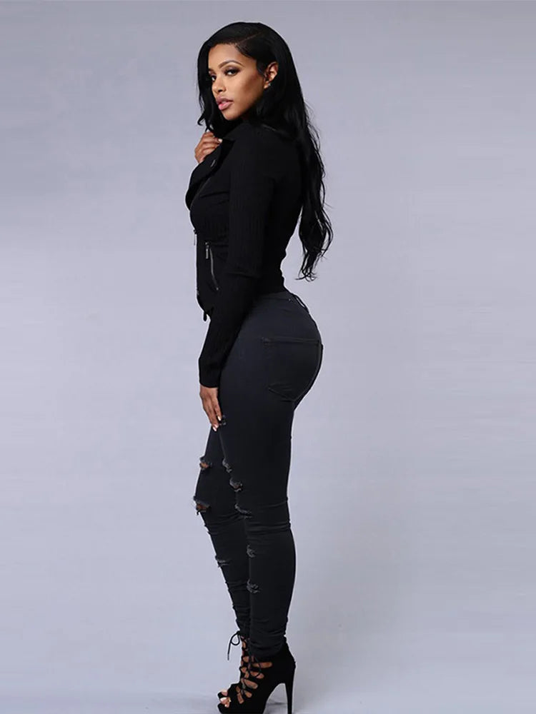 High Waist Ripped Women's Skinny Jeans -