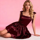 Women Sexy Mini Dress (Burgundy) -