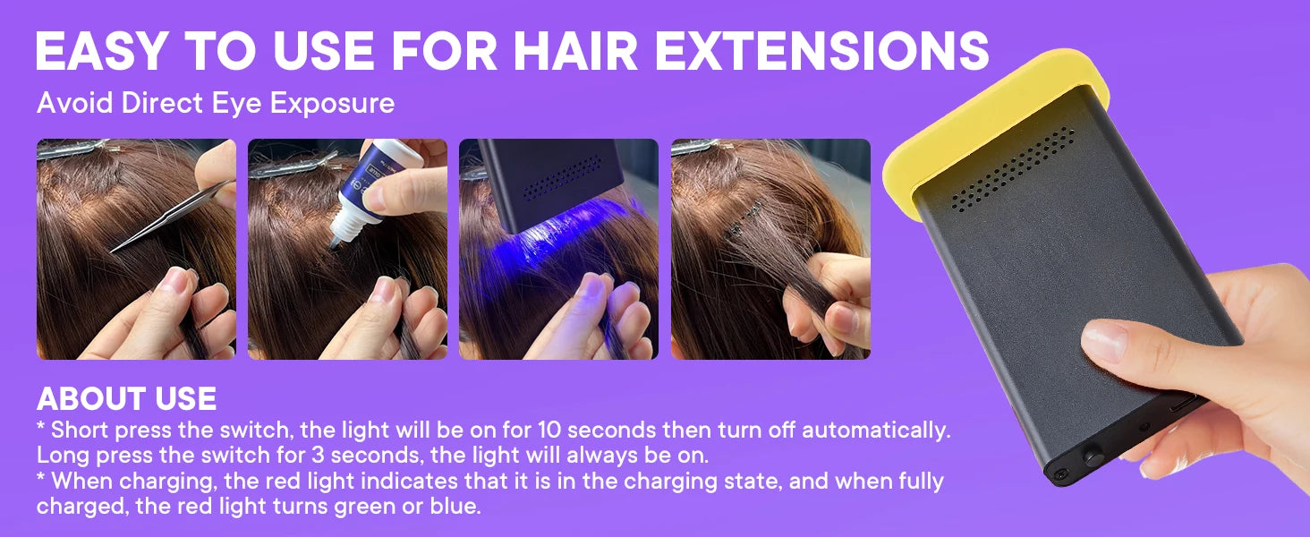 Handheld UV Light Hair Extension Tool Glue Quick Drying Beauty Salon Fast Grafting Hair Invisible Non-marking UV Curing Light -
