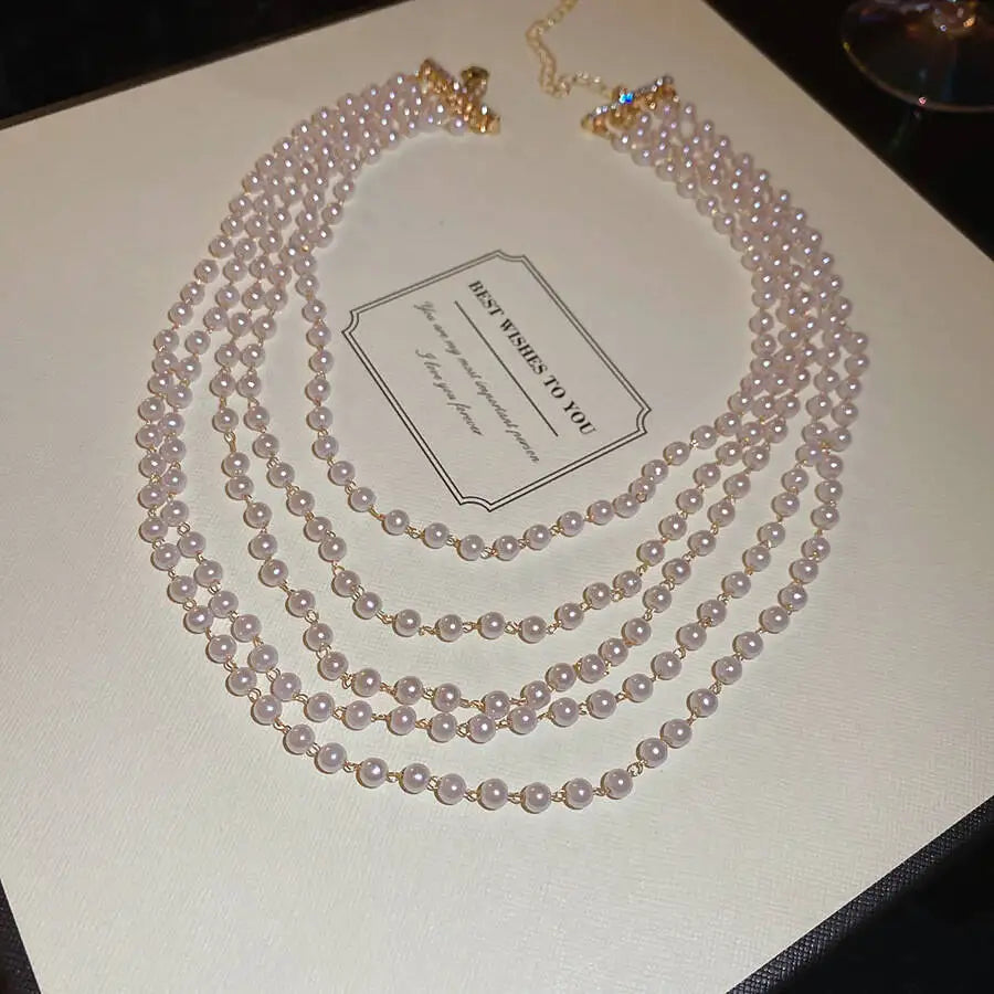 Multi-Layer Pearl Choker Necklace -