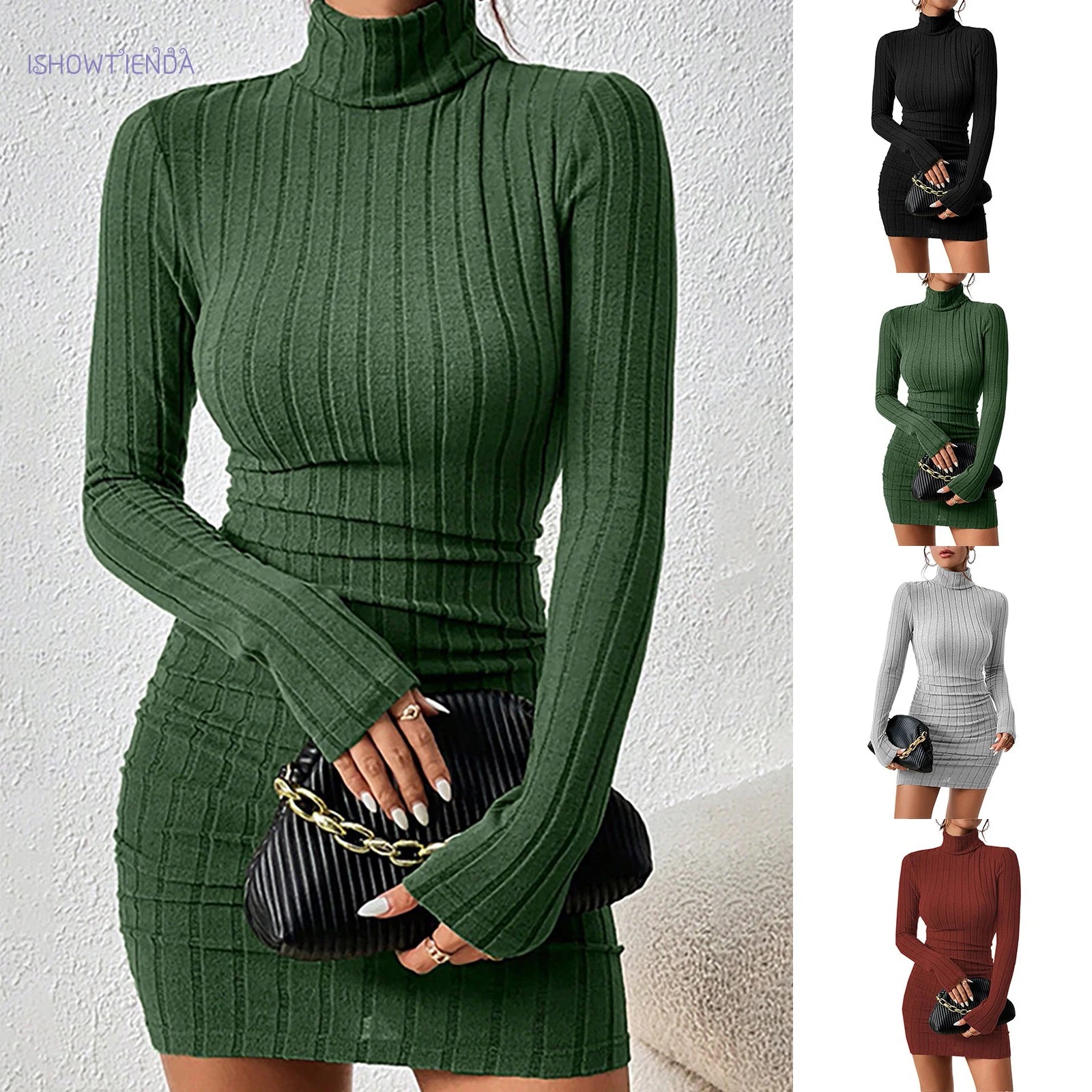Turtleneck Long Sleeves Dress -