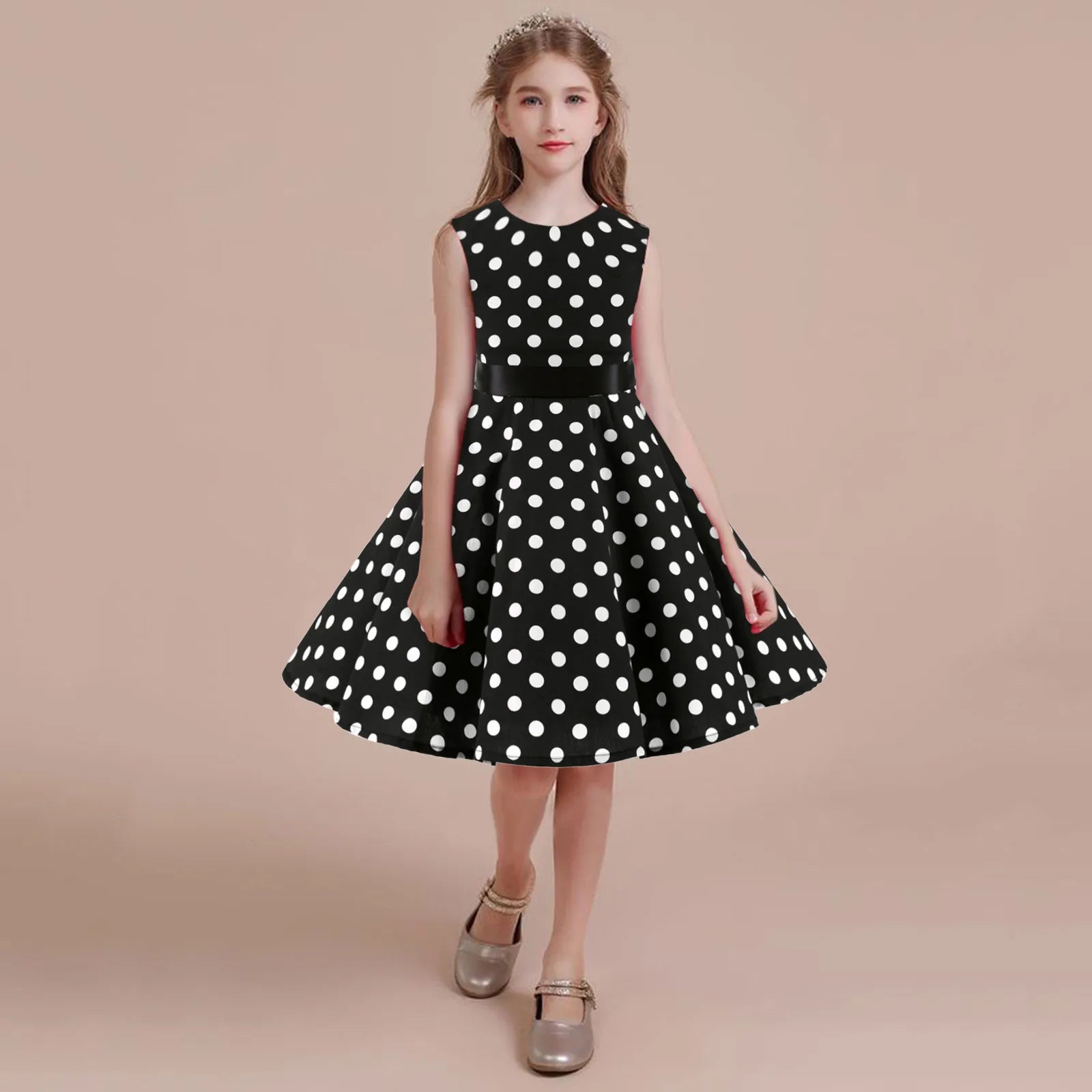Outfits Party Sleeveless Gown Dress Kid Dots Prints Floral Children Girl Princess Clothes Girls Dresses Straight Dress -