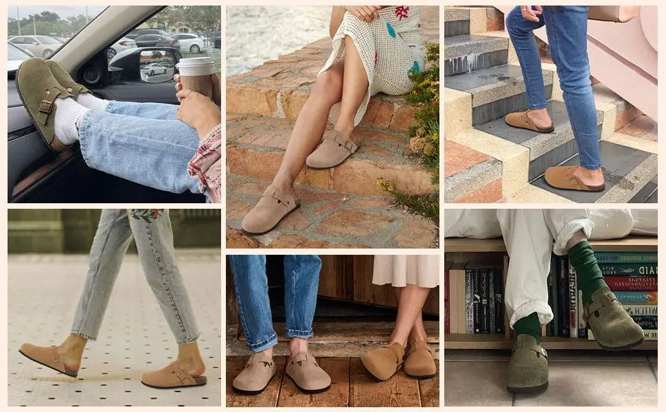 Evshine 2024 Women Cork Slides Classic Clogs For Women Fashion Mules Indoor Home Cork Suede Slippers Outdoor Soft Beach Slippers -