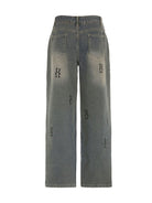 Rock the retro vibe with these baggy distressed low-rise vintage denim pants—loose, patched, and perfect for a cool mom style! -