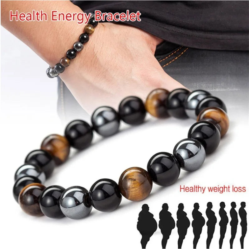 Natural Black Obsidian Hematite Tiger Eye Beads Bracelets -