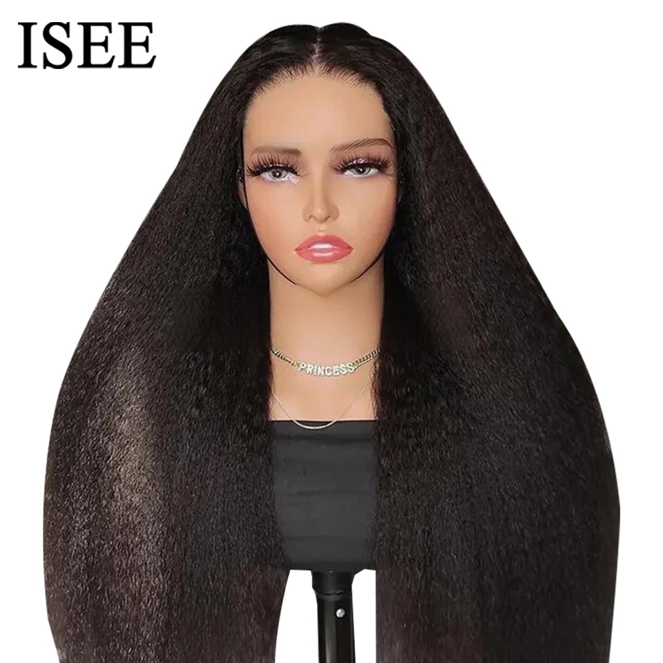 Wear Go Glueless Wigs ISEE Hair Brazilian Kinky Straight 7x5 HD 100% Glueless Preplucked Human Wigs Ready To Go Pre Cut No Glue -