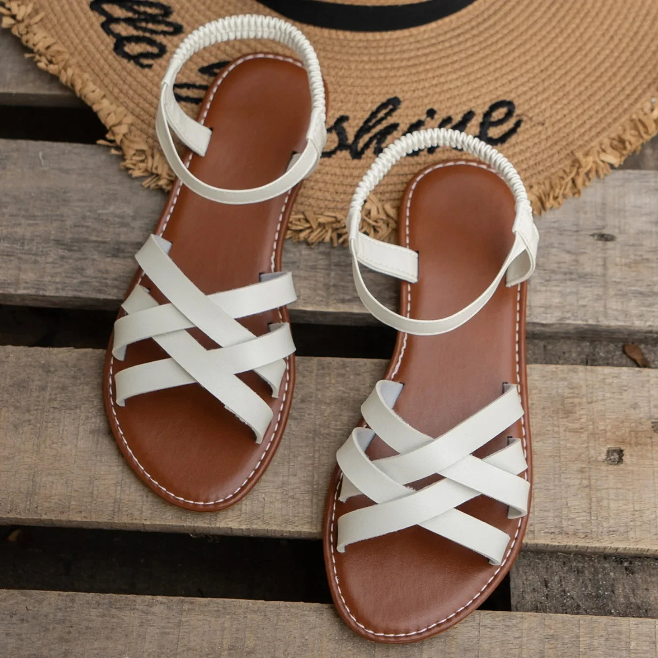 Shoes for Women 2025 Summer New Women Flat Sandals Bottom Roman Strap Sandals with Non Slip Rubber Soles Ladies Daily Sandalia -
