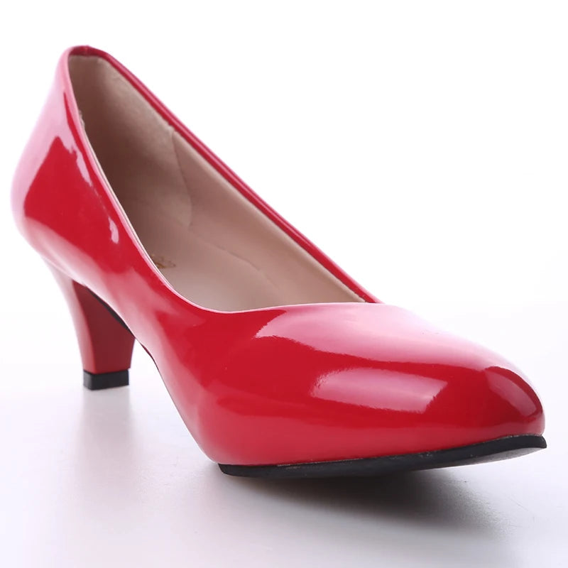 New Women's Shoes On Heels Elegant Medium High Heeled Ladies Pointed Toe Fashion Pumps For Woman Office Black White Red -