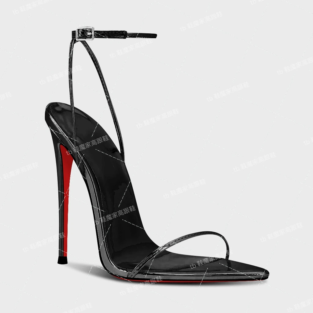 Silver 12cm slim toe high-heeled shoes, 2025 new sexy one-piece buckle fashion sandals, single shoe33-46 -