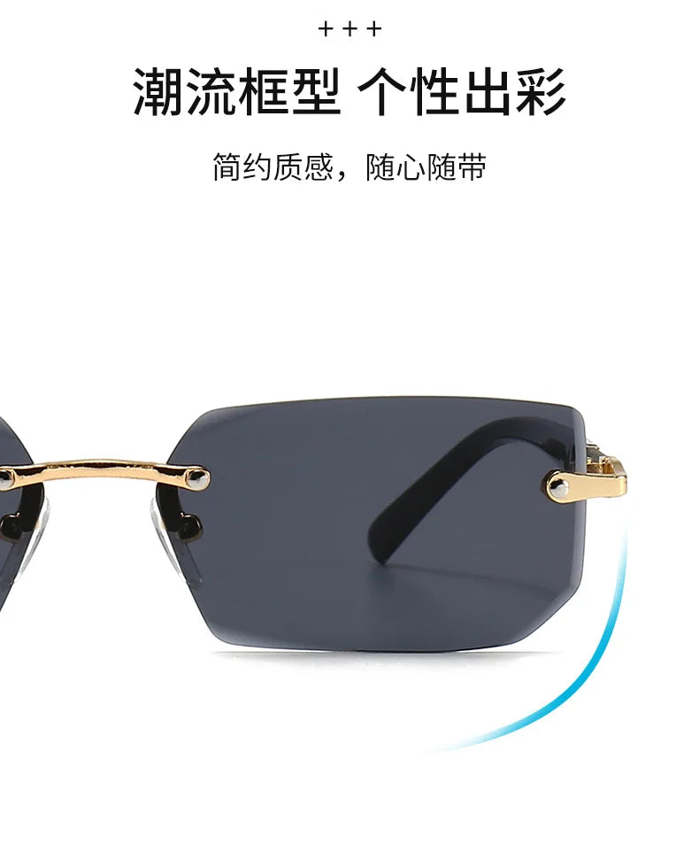 Rimless Sunglasses Rectangle Fashion Popular Women Men Shades Small Square Sun Glasses For Female Male Summer Traveling Oculos -