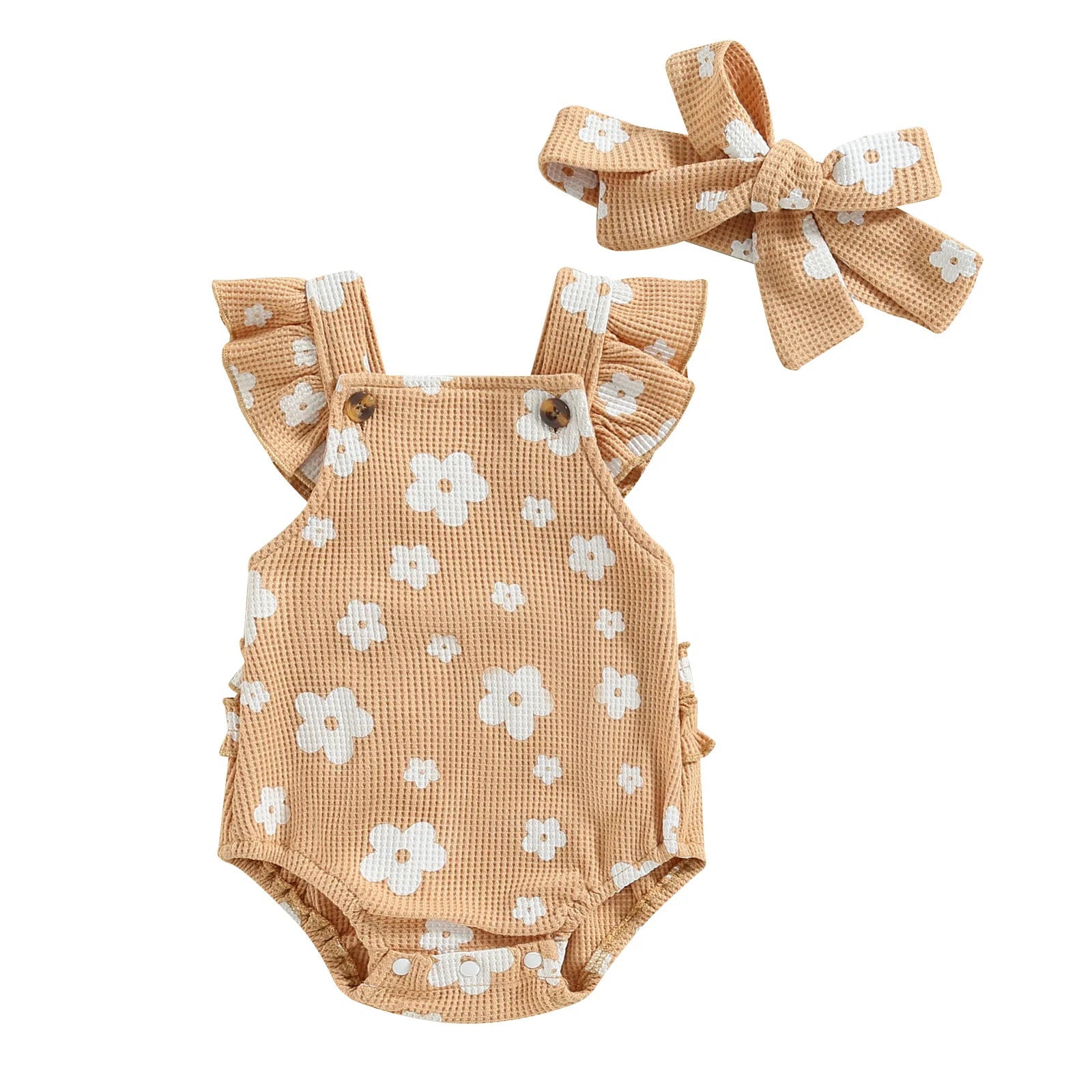 Keep your baby girl stylish and comfortable with this casual floral print suspender jumpsuit set—perfect for infants and newborns 0-18M! -