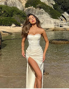 Satin Strapless Maxi Dress -