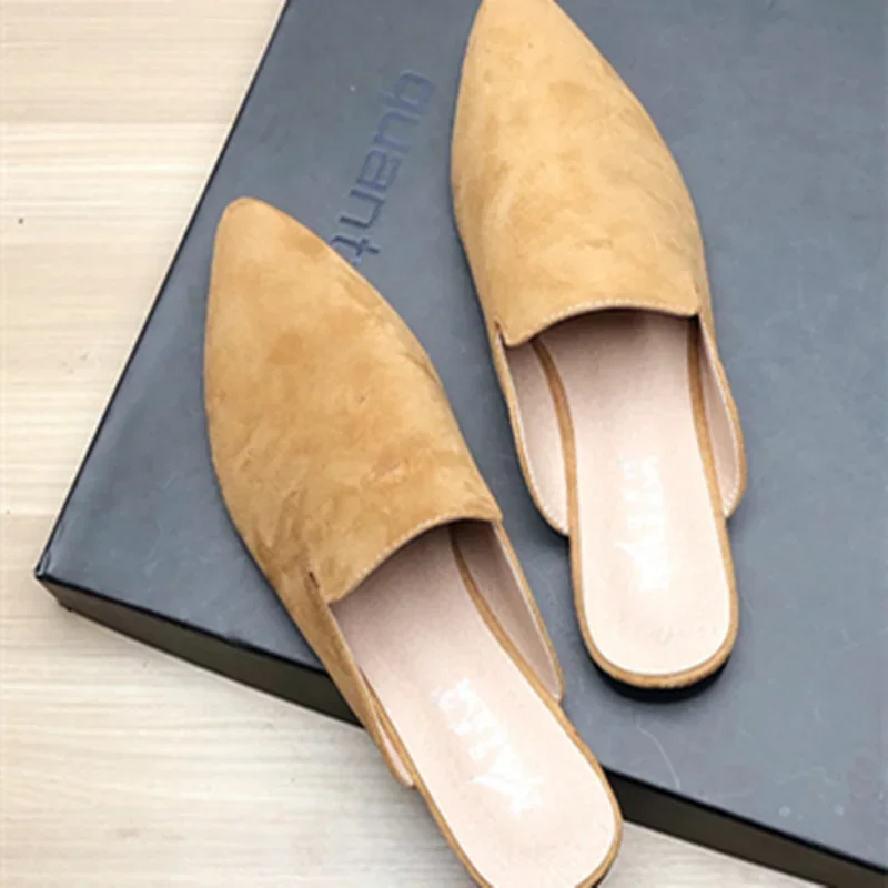 Female Simple Sewing Plain Shoes Outdoor Pointy Toe Slides Camel Blue Soft Sole Wide Fitting 48-33 2022 New Arrivals De Mujer -