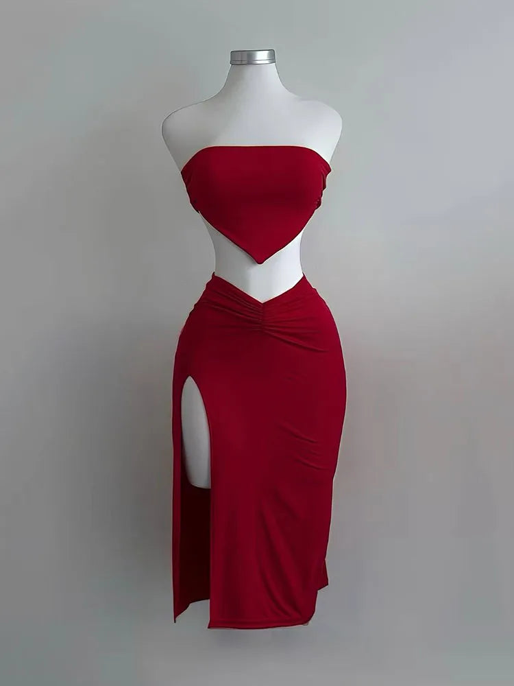 Strapless Backless Crop Top Dress -