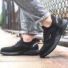 Braided safety shoes for men with steel toe protection, bump-proof, breathable, comfortable, lightweight, durable and safe. -