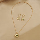 Glossy Gold Plated Metal Love Heart Dangle Earrings Set -