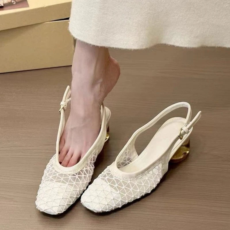 Square Head Mesh Cloth Breathable Sandals -