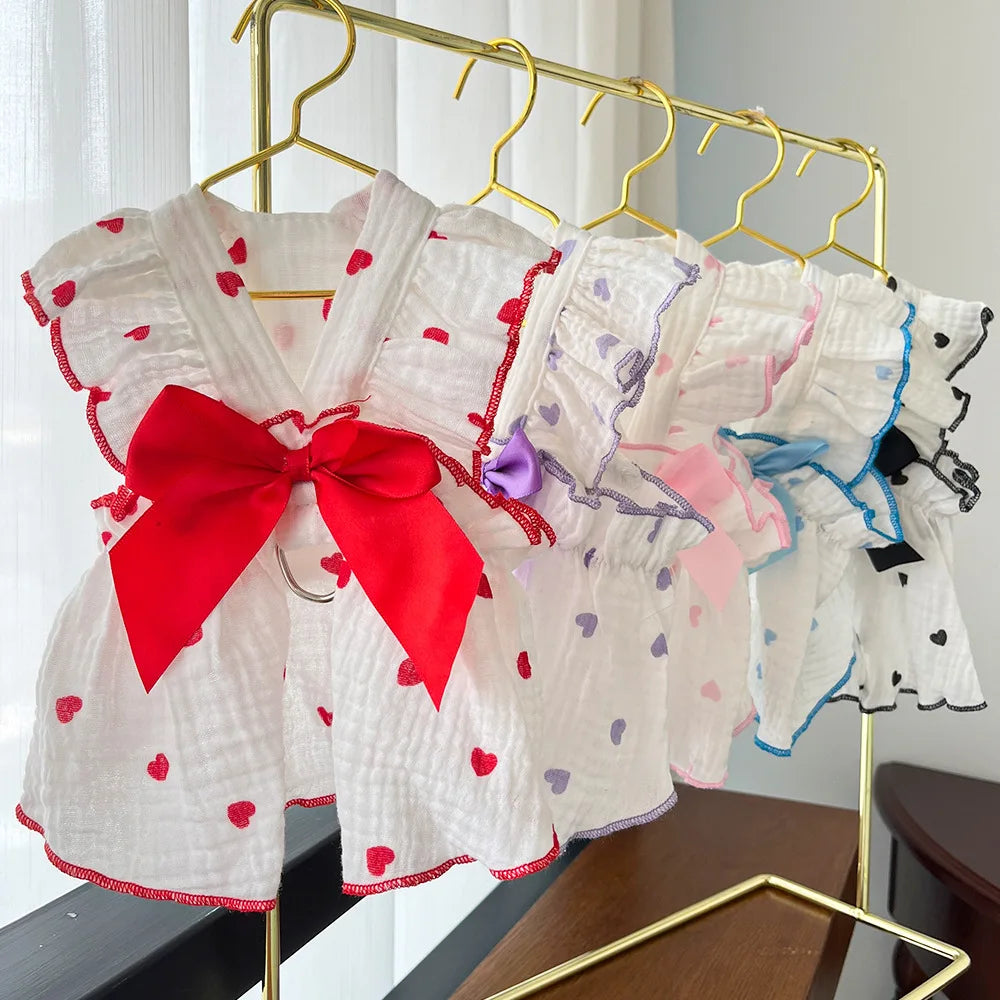 Pet dresses clothes for spring and summer dogs cats teddy bears Pomeranians plush toys hearts all cotton fabric -