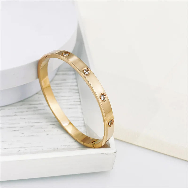 Gold Color Zircon And Cross Nut Nail Bracelet Gold & Bangle For Woman -
