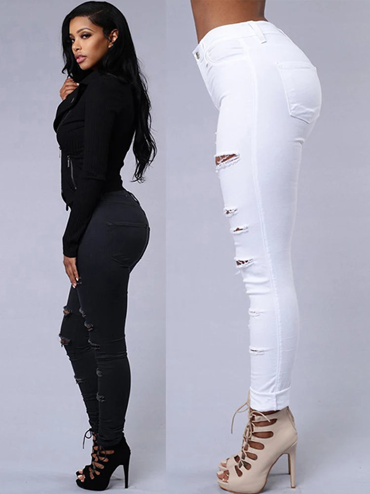 High Waist Ripped Women's Skinny Jeans -