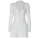 Women Elegant White Single-breasted Pleated Mini Dress -