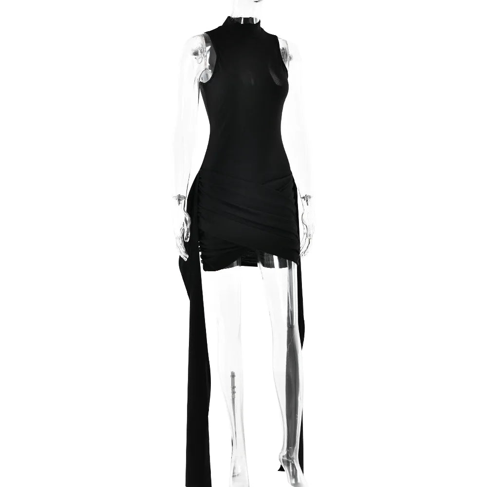Turtleneck Sleeveless Sexy Mini Dress For Women -