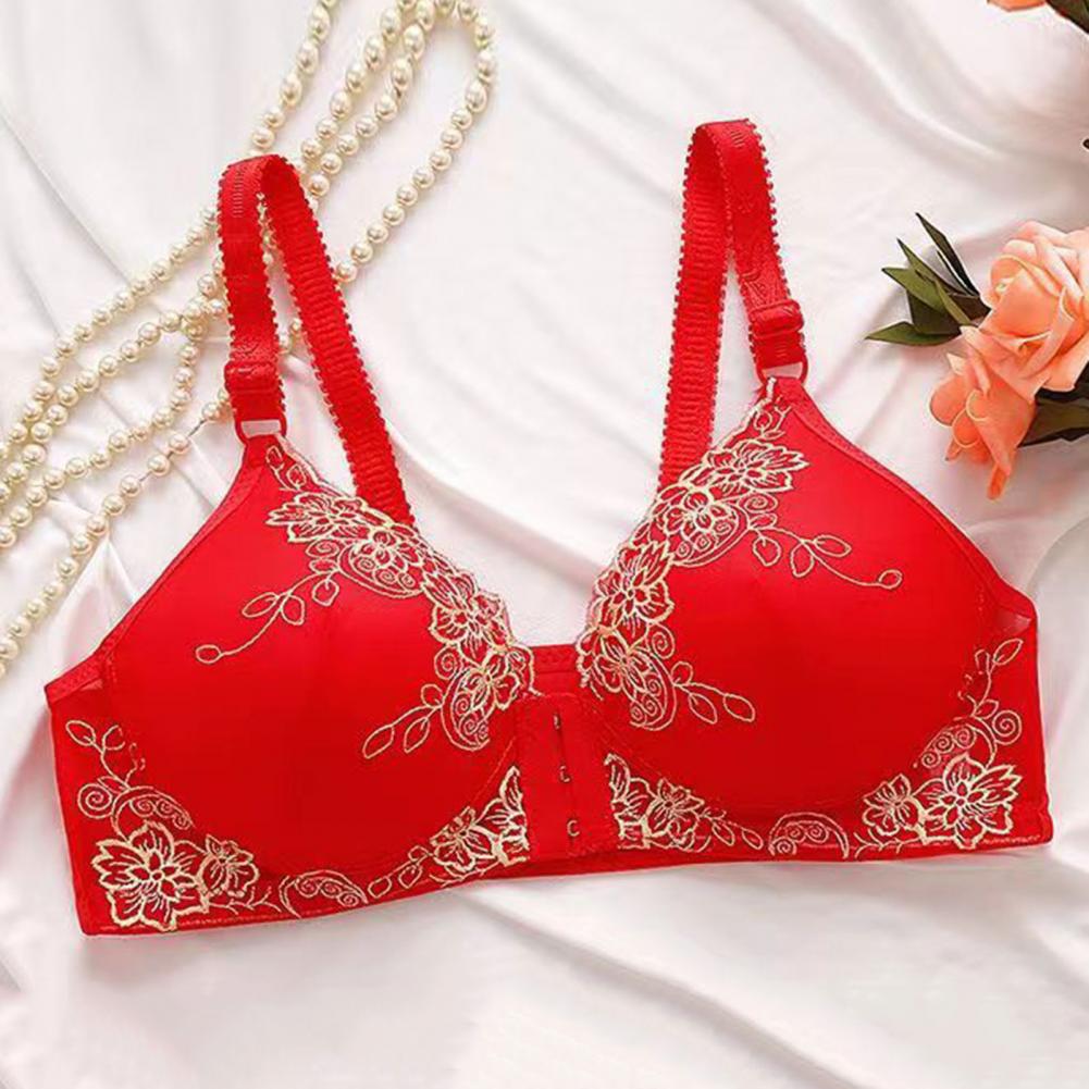 Adjustable Shoulder Strap Bra Supportive Lace Jacquard Trim Bras for Comfortable Lightweight Middle-aged Elderly Women -