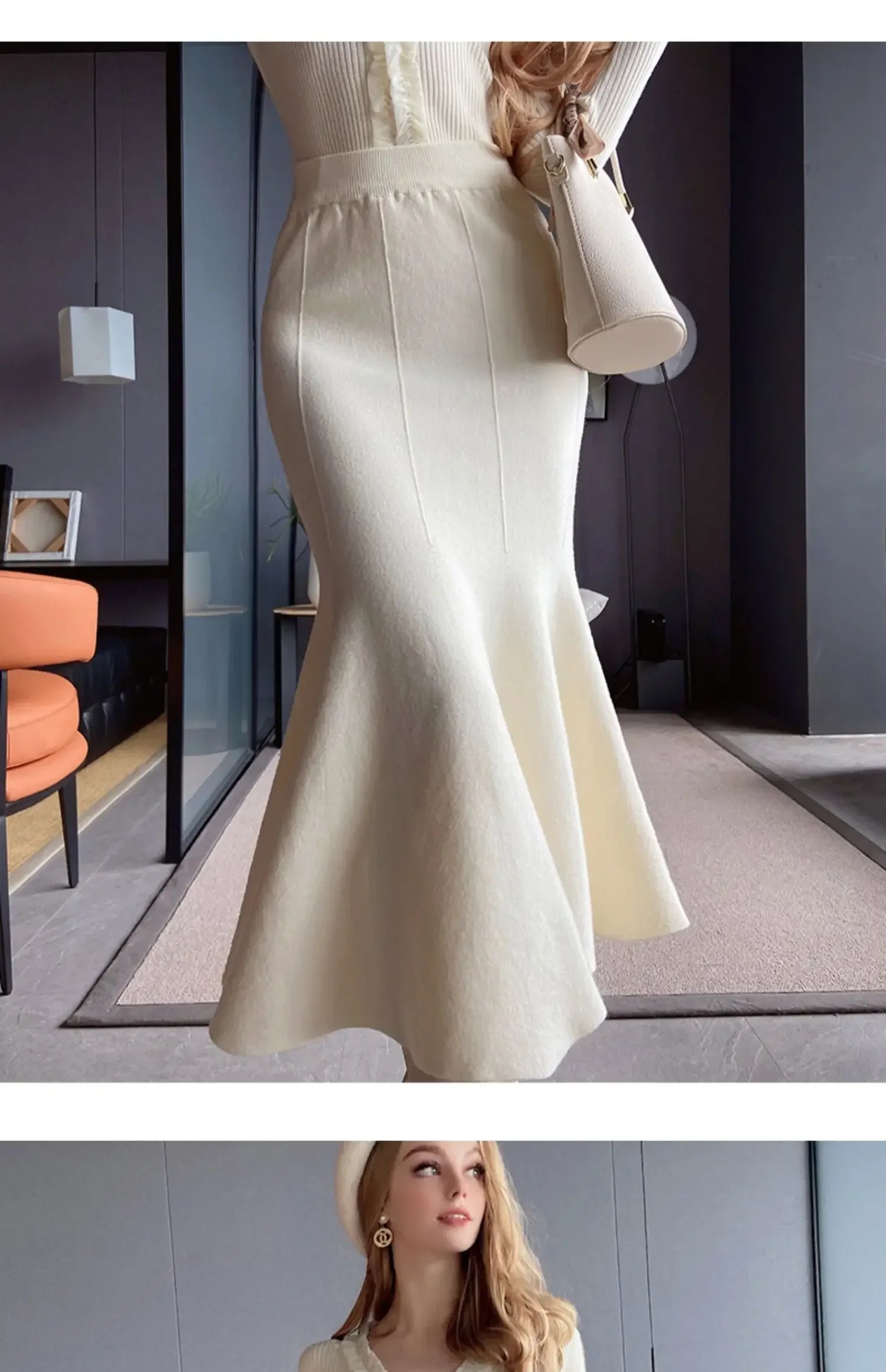 Women's Skirts Knitted Long Skirts for Women Fashion 2025 Autumn Winter Solid Color Green Vintage Slim A-LINE Skirts for Woman -